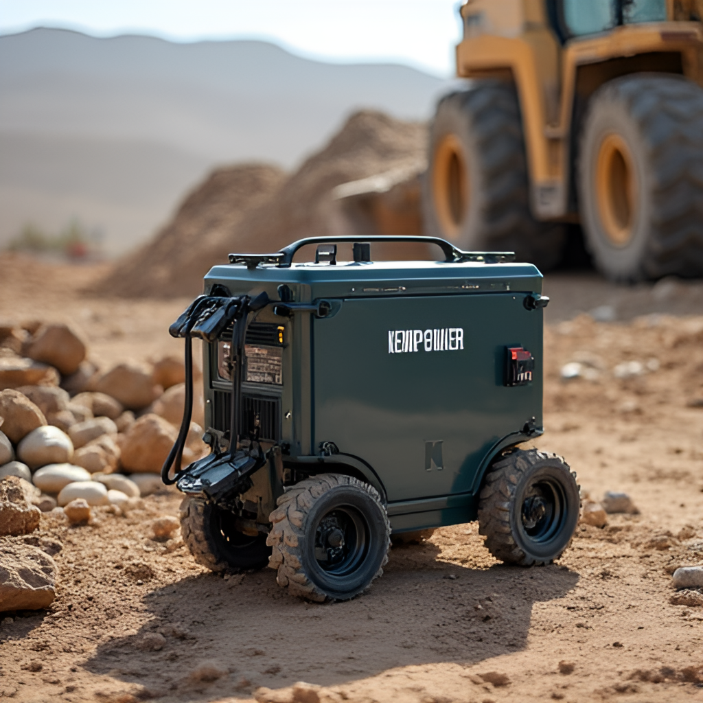A photo of a Kempower movable charger being used in a demanding environment, such as a construction site or a remote location, highlighting its portability and durability.