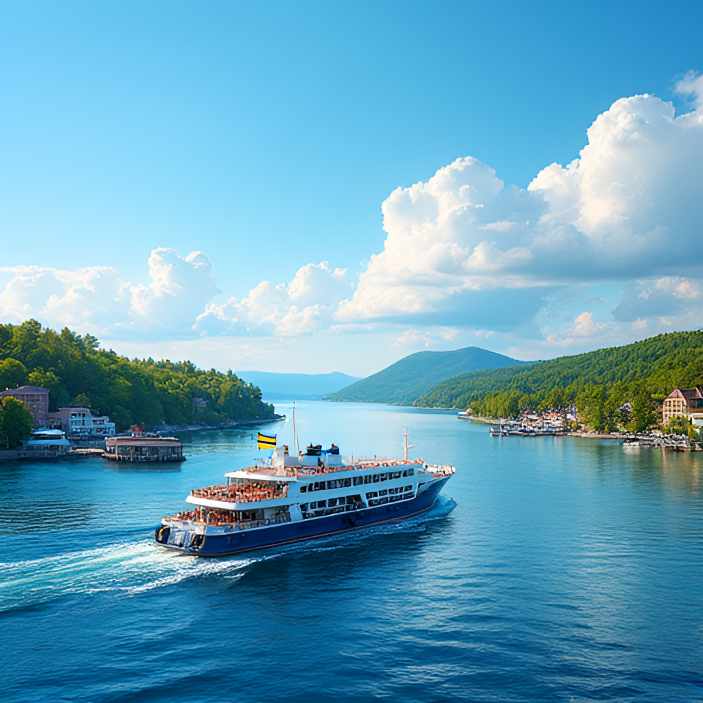 A vibrant photo showcasing travel between Finland and Sweden, possibly featuring a ferry on the sea with both country flags, or diverse landscapes representing attractions in both nations.